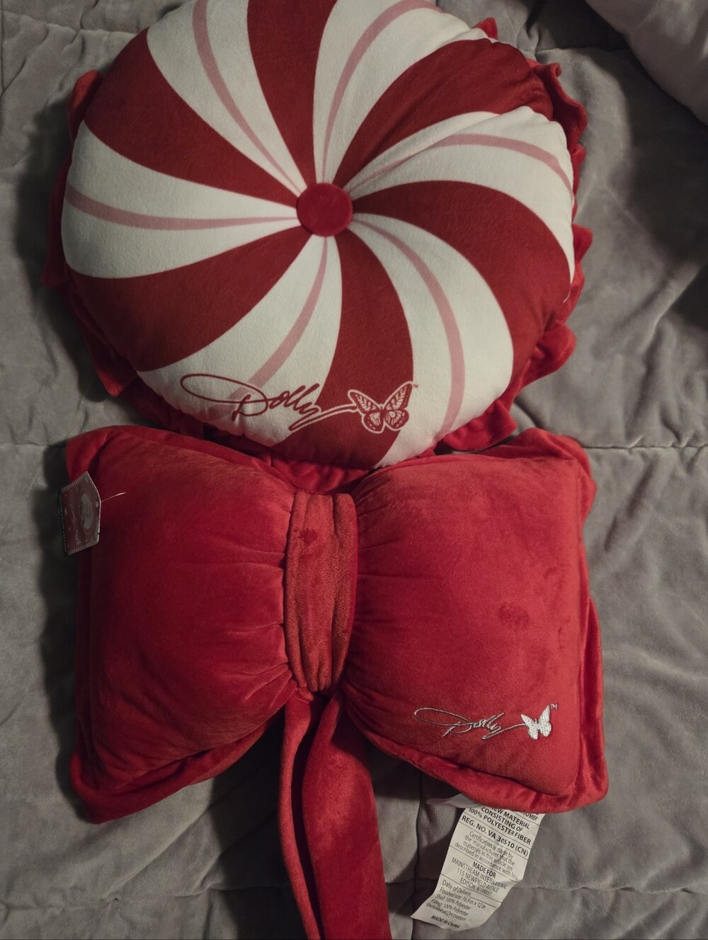 Set of 2 NWT Dolly Parton Christmas Pillows. Peppermint & Red Bow set.